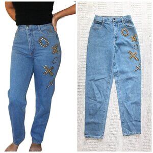 VTG Cache 90s High Rise Y2K women Jeans Yellow Rhinestone embellished Denim 6